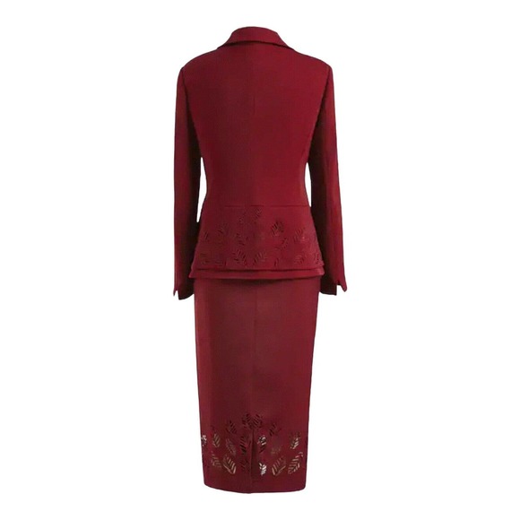 Midnight Velvet Cutwork Fall Burgundy Desk to  Dinner Office Power Skirt Suit - Picture 2 of 15